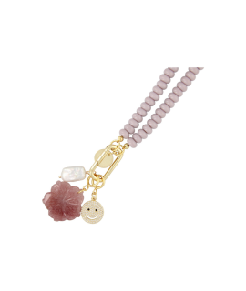 Fushi –  ketting glaskralen donut lila met clip en bedels