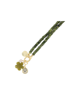 Fushi –  ketting halfedelsteen donut small groen met clip en bedels