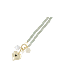 Fushi – ketting halfedelsteen facet jade met clip en bedels