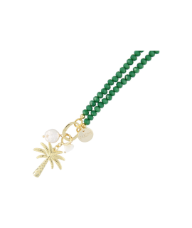 Fushi – ketting halfedelsteen facet glaskralen groen met clip en bedels