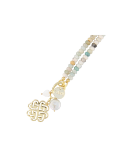 Fushi – ketting halfedelsteen facet Amazonite met clip en bedels