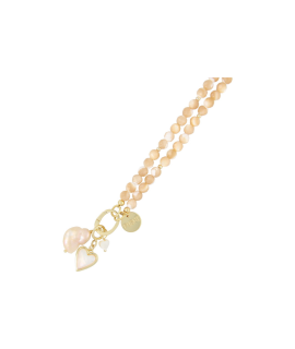 Fushi – ketting 6mm facet schelp beige met clip en bedels