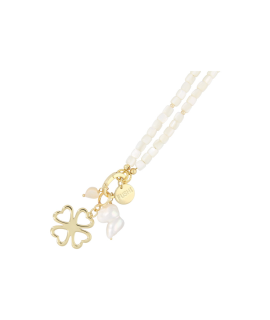 Fushi – ketting blokjes schelp wit met clip en bedels