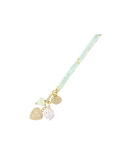 Fushi – ketting schelp 3x5mm lichtgroen met clip en bedels