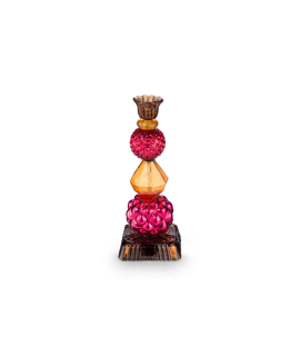 Kandelaar Glas Bead Rood/Geel 23.5cm