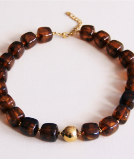XL Square Bead ketting – Brown