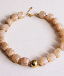 XL Square Bead ketting – Beige